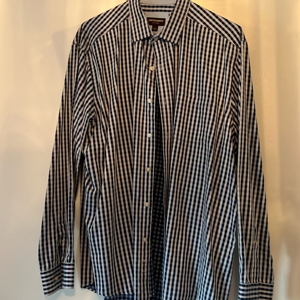 Johnston and Murphy men’s beautiful blue long sleeve shirt with solid blue cuffs